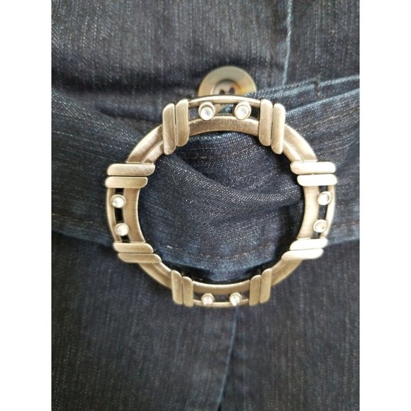 A-Line Dark Wash Belted Denim Blazer Jacket Women's Size Small - Picture 2 of 12